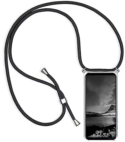 YAMCCCSE Handykette Handyhülle für Sony Xperia 5 V mit Band - Transparent Handy-Kette Handy Hülle mit Kordel zum Umhängen Handyanhänger Halsband Lanyard Case - Schwarz