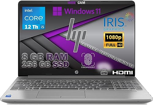 HP 250 G9, PC Ordenador portátil LAPTOP, Silver, i5-1235U, 8 GB RAM DDR4, 256 GB SSD M2, 15.6 FHD, Win 11 Pro, teclado retroiluminado, huella dactilar, ratón WiFi incluido