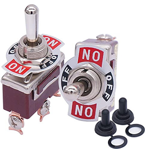 KLVN 2 pcs commutateur momentané Bascule Rocker Robuste avec Botte pour 1 5A 250V 20A 125V SPDT 3 Position (sur)-Désactivé-(sur) Interrupteur à Bascule chargé à Ressort +Couvercle imperméable 2pcs