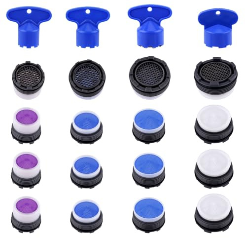 16pcs Faucet Aerators Plastic, Kitchen Faucet Bubbler Filter with 4pcs Aerator Wrenches Spray Head Water Saver Saving Tap Nozzle Replacement for Bathroom Kitchen Sinks (16.5/18.5/21.5/24mm)