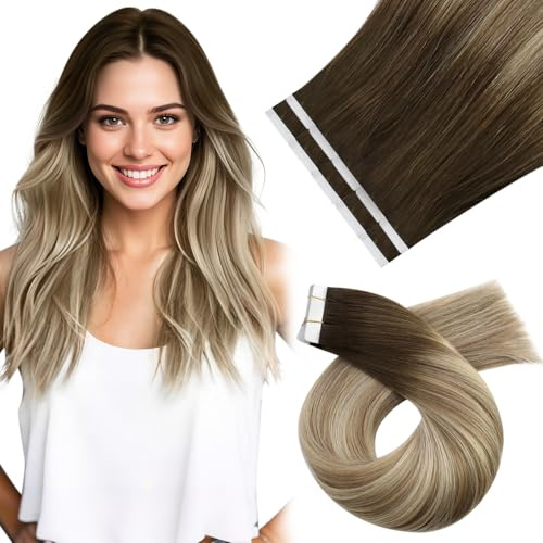 Moresoo Äkta Hårförlängningstejp - Mörkbrun Till Medelblond Med Blond Ombre, Osynlig Tejp i Förlängningar, 10 Stycken/25 g, 50 cm #3/8/22