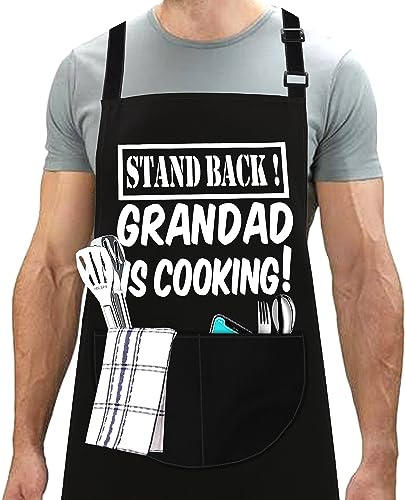 LINEN CLOSET® Grillschürzen für Männer, verstellbare Grillschürze, lustige und grobe Kochschürze, Weihnachtsgeschenk für Papa, Sohn, Vater, Ehemann, mit 2 Taschen, Lets Cook Schürze, Schwarz- 9, One