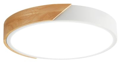 M Ledme - Plafonnier LED Rond Blanc 24W avec Télécommande Réglable 2700K-6500K du Blanc Froid au Blanc Chaud et Intensité 2400LM Design Blanc avec Bois Naturel pour Salle de Bain Cuisine