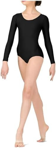 Prime fashions Langärmeliger Gymnastikanzug für Mädchen, glänzendes Nylon, bequeme Passform, Schwarz , 9-10 Years