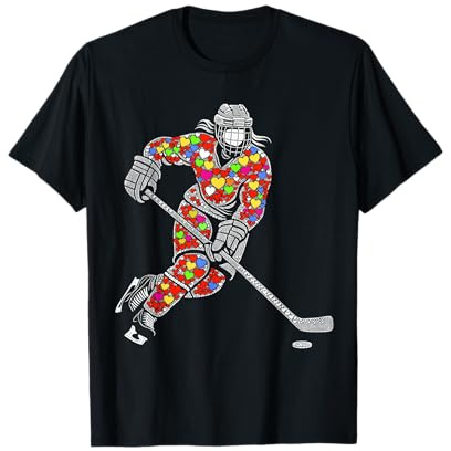 Ice Hockey Player With Hearts - Hockey Women Girls T-Shirt