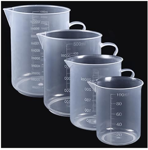 Jicyor 4 misurini in plastica da 100 ml/250 ml/500 ml/1000 ml, misurini in plastica con manico e scala, bicchieri trasparenti riutilizzabili per cucina, laboratorio di cottura