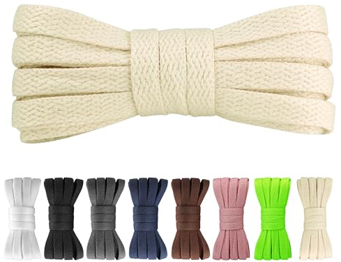 Yusimu Lacci Piatti 8mm per Scarpe - Versatili per Sneakers, Converse, Air Force 1, Scarpe da Ginnastica e Scarpe per Bambini - Resistenti e Economici, Beige - 1 Paio