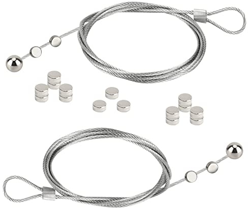 OOTSR 2Pcs Photo Hanging Wire and 24Pcs Mini Magnets, 1.5m(4.9ft) Stainless Steel Magnetic Photo Rope for Bedroom, Office, Wall Home Decor