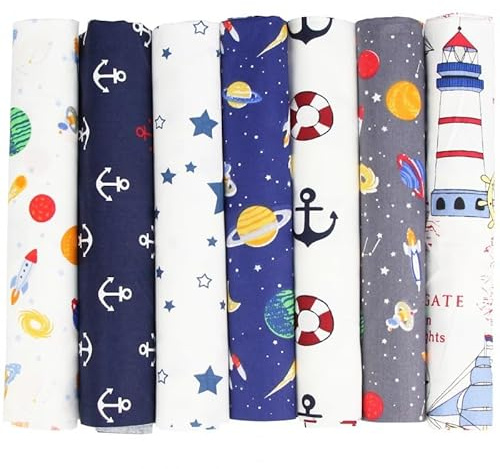 Baumwollstoff Stoffpakete,7 Stück 50 x 50cm Stoffe zum Nähen Patchwork DIY Stoffpaket DIY Baumwolltuch Meterware Stoffe Stoffreste Stoffpaket für Kleidung,Bettwäsche,Vorhänge,Tischdecken - Planet