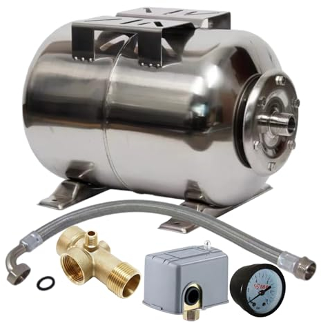 PAG Turbo GmbH® - 50L Edelstahl Druckkessel mit Druckschalterset + Panzerschlauch für Hauswasserwerk
