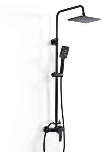 Jacurley Duschsystem mit Duscharmatur Schwarz, Duscharmatur Komplettset, Regendusche Höhenverstellbar, Duschset mit Mischbatterie Dusche | Kopfbrause | Handbrause | Brausestange | Schlauch