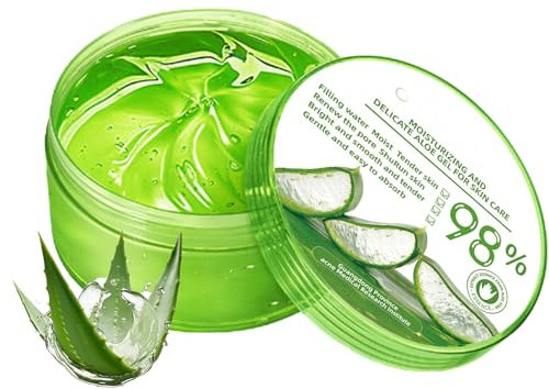 300ml Organic Aloe Vera Gel, 98% Pure Aloe Vera Gel For Face & Body, Aloe Vera Moisturiser For Hydrating & Smoothing Skin, Aloe Vera After Sun Gel, For For Dry Skin, Sunburn, Acne, Repair