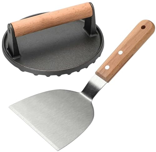 zeeooil Burgerpresse Spachtel Set mit 1 Runde Burger Smasher 1 Grillspachtel für Barbecue Steak Sandwiches Grill Zubehör (Schwarz)