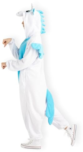 Nerd Hunters Enhörning, onesie, dräkt för vuxna – plysch kigurumi pyjamas, unisex djurkostym, storlekar S–XL (DE/NL/SE/PL, alfanumerisk, L, regulär, vit)