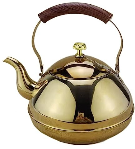 OUYUE Wasserkessel Pfeifkessel Edelstahl-Teekessel Mit Teesieb, Gas-Induktionsherd Teekanne Teekessel Anti-Verbrühungsgriff Flötenkessel Teekessel(Gold,1.5L)