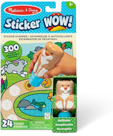 Melissa & Doug Sticker Wow! Blocco attività di 24 Pagine e timbratore di Adesivi, 300 Adesivi, Giocattolo tattile e Artistico con Personaggio collezionabile – Coniglietto - Certificati FSC