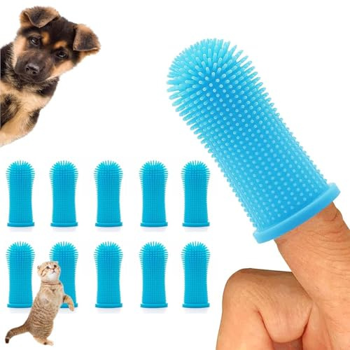 10Pcs Dog Toothbrush, 360º Dog Finger Toothbrush, Silicone Pets Teeth Cleaning Toothbrush Kit for Dogs Puppies, Dog Teeth Cleaning Products for Care Dog Toothbrush and Paste(Blue)