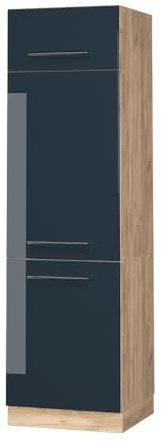 Vicco Kühlumbauschrank Fame-Line, Dunkelblau Hochglanz, 60 cm | MDF-Front · ✓ Kühlschranknische · Höhenverstellbare Füße · Metallgriffe · Soft-Close