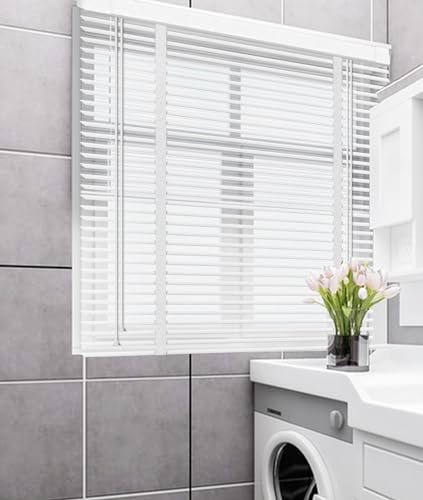 Weiß,140Wx100L(cm),Wärmedämmung Holzfenster Jalousien, Blackout Holzjalousien Fensterläden, 2cm Lamellen Holz Jalousien für Fenster, horizontale Jalousien Vorhang für Schlafzimmer, Bad, Wohnzimmer
