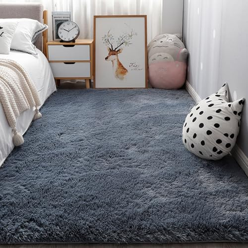 YUANWAN Hochflor Teppich Wohnzimmer 45 x 170 cm Anti-Rutsch Unterseite, Waschbar Rechteck Teppich Wohnzimmer Langflor Wohnzimmerteppich für Schlafzimmer, Wohnzimmer, Grau