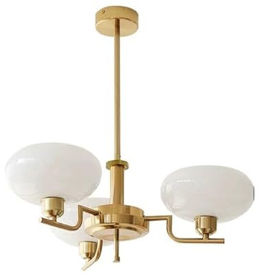 LUOYAOB Modern Pendelleuchte Vintage Kronleuchter Mid-Century Modern Deckenleuchte Milchglas Schirm Messing gebürstet for Schlafzimmer Esszimmer Wohnzimmer(White)
