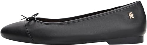 Tommy Hilfiger Donna Ballerine Toe cap in Pelle, Nero (Black), 39