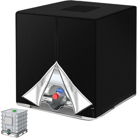 HOTUT IBC Cubierta para Depósito de Agua 1000L, 420D Funda Depósito Agua con Cremallera, Oxford Barrel Tanque Funda Protección Resistente Al Agua Antipolvo Anti UV Lluvia, 120 x 100 x 116 cm (Negro)