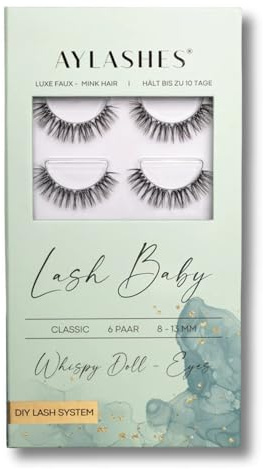 AYLASHES - DIY Wimpernextensions Maxi Box LASH BABY | 6 Paar Wimpern | bis zu 7 Tage Halt | Wimpern DIY Set für zu Hause | künstliche Wimpern | Klebewimpern | Cat eye lashes | lash extension set