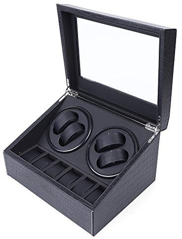 TouTToNG Caja giratoria automática para reloj 4+6, caja de reloj de cuero PU Winder caja de reloj para mostrar y guardar negro