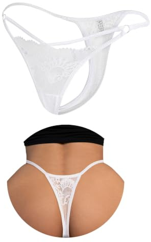 ohyeahlady Plus Size G-String Spets Kvinnor Låg Midja Mini String Elastisk Stringtrosa Resår T Tillbaka Thong T Tillbaka Mjuka Trosor Kurviga Underkläder Bikini Culottes, Vit, XL
