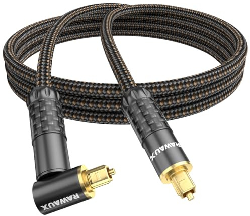 RAWAUX 90 Grad Optisches Kabel Rechtwinklig Optisches Audiokabel mit 24K Vergoldeter Stecker Digital Optical Audio Toslink Kabel Kompatibel mit Soundbar, TV, Heimkino (1 x 90° - Schwarz, 3m)