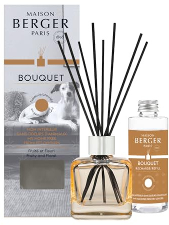 MAISON BERGER Duftbouquet Mein Zuhause ohne Tiergerüche, 100 ml | Set: Flakon aus getöntem Glas, 6 Stäbchen, 100 ml Mein Zuhause ohne Tiergerüche, ohne Flamme und Strom