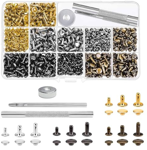 Rivetto in Pelle, 12mm 8mm 6mm, Rivetti per Pelletteria, 240 Set Borchie Decorative Ribattini, 4 Colori Rivetti per Cuoio, Ribattini per Cuoio Rivetti Cavi, per Borse, DIY, Jeans, Scarpe, Riparazioni