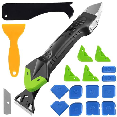 17Pack Silicone Caulking Tools Set, Sealant Finishing Tool, Grout Remove Scraper Caulk Remover Glass Glue Angle Scraper for Bathroom,Kitchen,Floor,Window,Sink Joint,Frames Seal