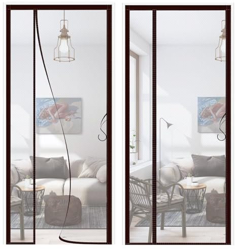 Fliegengitter Balkontür 85x210cm, Offene Seite Fliegengitter Tür,30 Paar Verstärkten Magnetstreifen,mit Haken,Verhindern des Eindringens von Insekten,Fliegengitter Balkontür ohne Bohren(Kaffeefarbe)