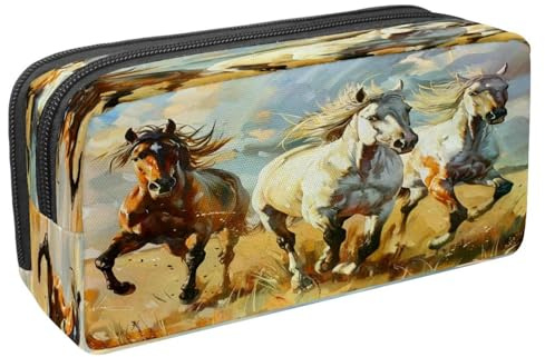 VAPOKF Trousse à crayons avec fermeture éclair pour garçons et filles, fournitures scolaires et de bureau, chevaux aquarelle, multicolore, 2.3x8.2x3.9in/6x21x10cm, Trousse à crayons