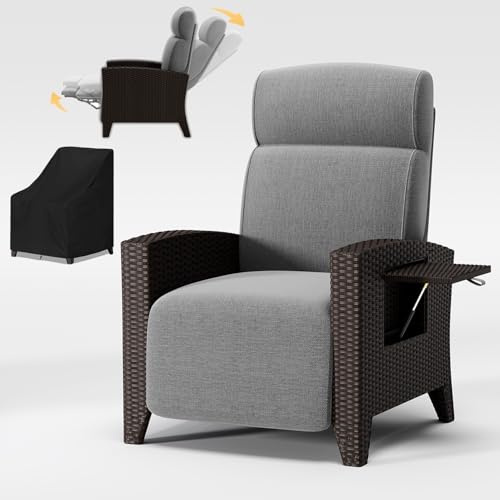 BYYBOU Gartensessel mit Liegefunktion Relaxliege Garden, Polyrattan Gartenmöbel Set mit Tisch & Abdeckung–Ratan Liegesessel Verstellbarer Sessel, ideal als Relaxsessel, Korbsessel Wohnzimmer