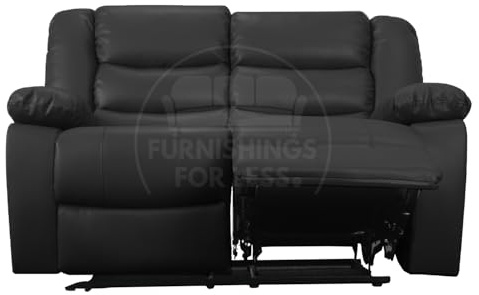 Furnishings For Less UK Venice Leather Aire Black Reclining 2 Seater Sofa High Back Padded Arms (Black, 2 Seater Sofa)