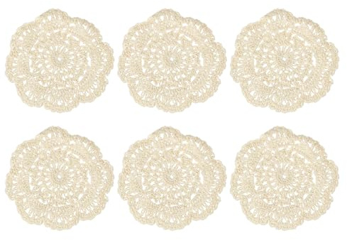 sourcing map 6 centrini all'uncinetto fatti a mano, 10,2 cm, tovagliette rotonde in tessuto, sottobicchieri in pizzo, per artigianato, uso quotidiano, festival, decorazione della casa, beige