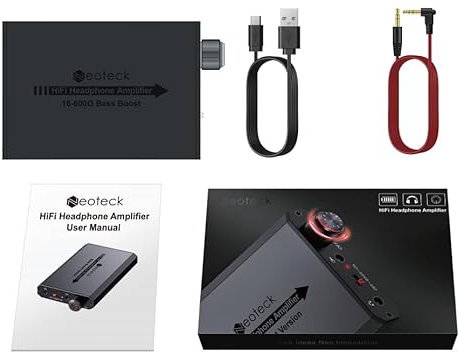 Neoteck Portable Headphones Amplifier, 16-600Ω Headphone Amplifier with High-Fidelity Audio, Bass Boost Function, 3.5mm AUX Input/Output for MP3 MP4 Phones Digital Players and Computers-Dark Gray