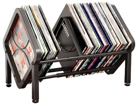 Axroad Mall Expandable Metal Vinyl Record Storage Holder (Black) | Album Record Stand 40-80 LP, Adjustable Desktop CD Display Stand for Albums, Audio, Magazine