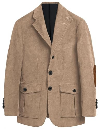 Stillluxury - Giacca da uomo in corduroy a righe, con toppe a gomito, stile casual vintage, business formal, sport, M