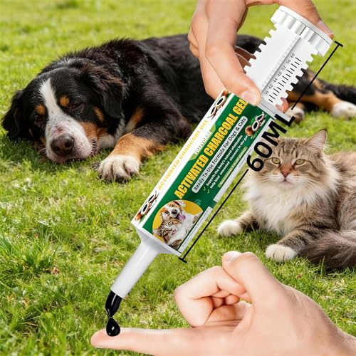 Fuzzycare 60ML-Activated Charcoal for Dogs & Cats, Charcoal for Dogs First Aid Formula, Dog First Aid Kit Charcoal Emergency for IPoisoning, Indigestion & Diarrhea, Gas Relief, Ready Absorb Toxins