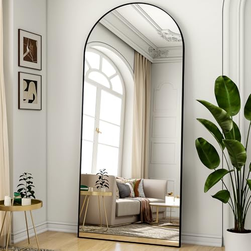 HARRITPURE Ganzkörperspiegel 180x66 cm, Gewölbter Standspiegel mit Aluminiumrahmen, Sicherheits-Hartglas, Vollständige Ansicht, Für Schlafzimmer, Wohnzimmer, Flur, Schwarz