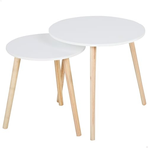 AKTIVE Max Home Set di 2 tavolini, D50xH50 cm e D40xH44 cm, Portata massima 5kg, Nido, Bianco, Gambe in legno naturale, Per soggiorno, Sala da pranzo, Ufficio (18510)