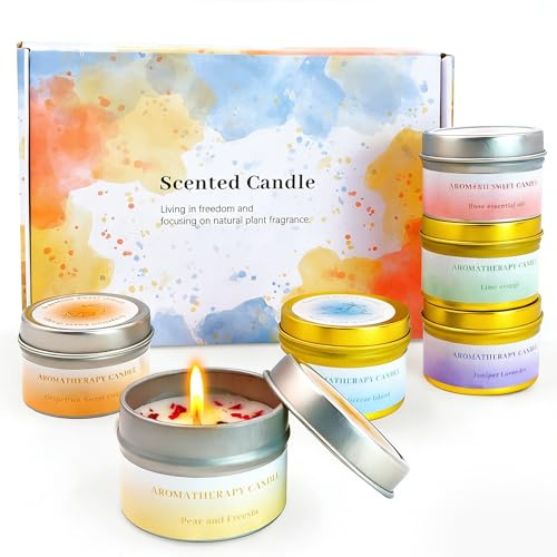 Nureeca Scented Candles Gifts for Women, 6 Pack Soy Wax Candle Gift Set with Dried Flowers, Birthday Gifts for Women Her, Wedding Christmas Bath Yoga Home Decor