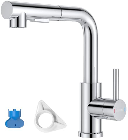 DAYONE Robinet de cuisine avec douchette extractible, robinet de cuisine haute pression en acier inoxydable SUS304, mitigeur de cuisine à double fonction, chromée