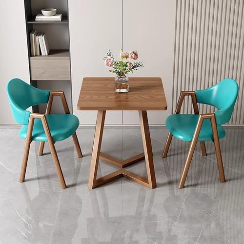 Ensemble table de salle à manger carrée avec 2 chaises, table de conférence pour réunions, idéale pour cuisine, salon, salle de réception, design moderne bleu paon
