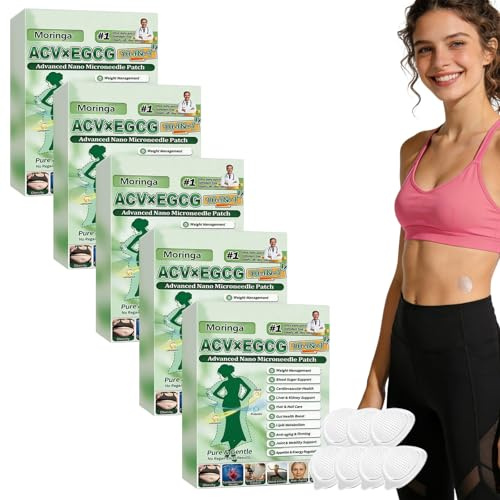 Lot de 7 Patchs Nano-Aiguilles Moringa ACV×EGCG 10 en 1 - Nano Patch à Micro Aiguilles pour Raffermissement et Métabolisme - Portable, Confortable et Adapté à Tous les Types de Peau (5 Boîtes)