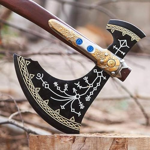Viking store Hacha vikinga Kratoss hecha a mano de 33 pulgadas, hacha vikinga, hacha de cosplay, armadura de cosplay, herramienta de hacha de acero inoxidable forjado hecho a mano con hacha vikinga